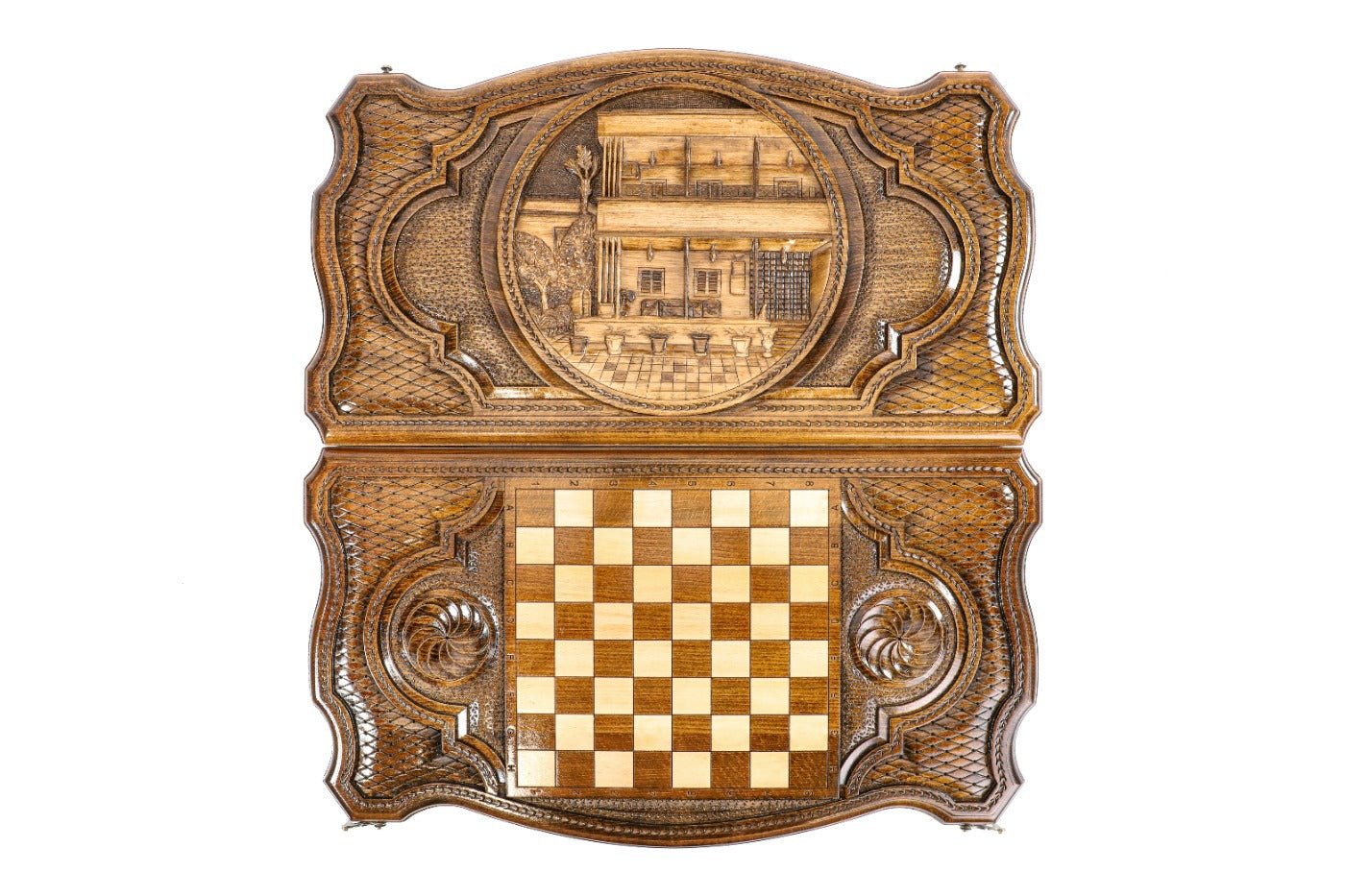 Backgammon Board - Classic Wooden Design with Contour Outline - Unumperfectus