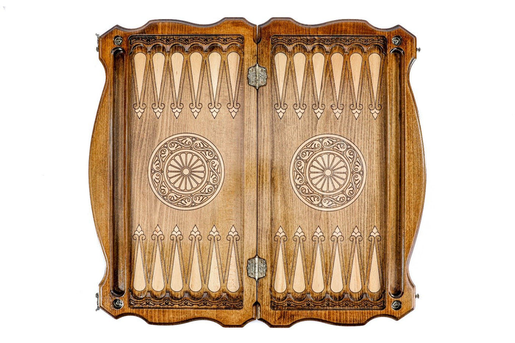 Backgammon Board - Classic Wooden Design with Contour Outline - Unumperfectus