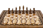 Classic Carved Bronze Details chess set - close-up of hand-carved chess pieces
