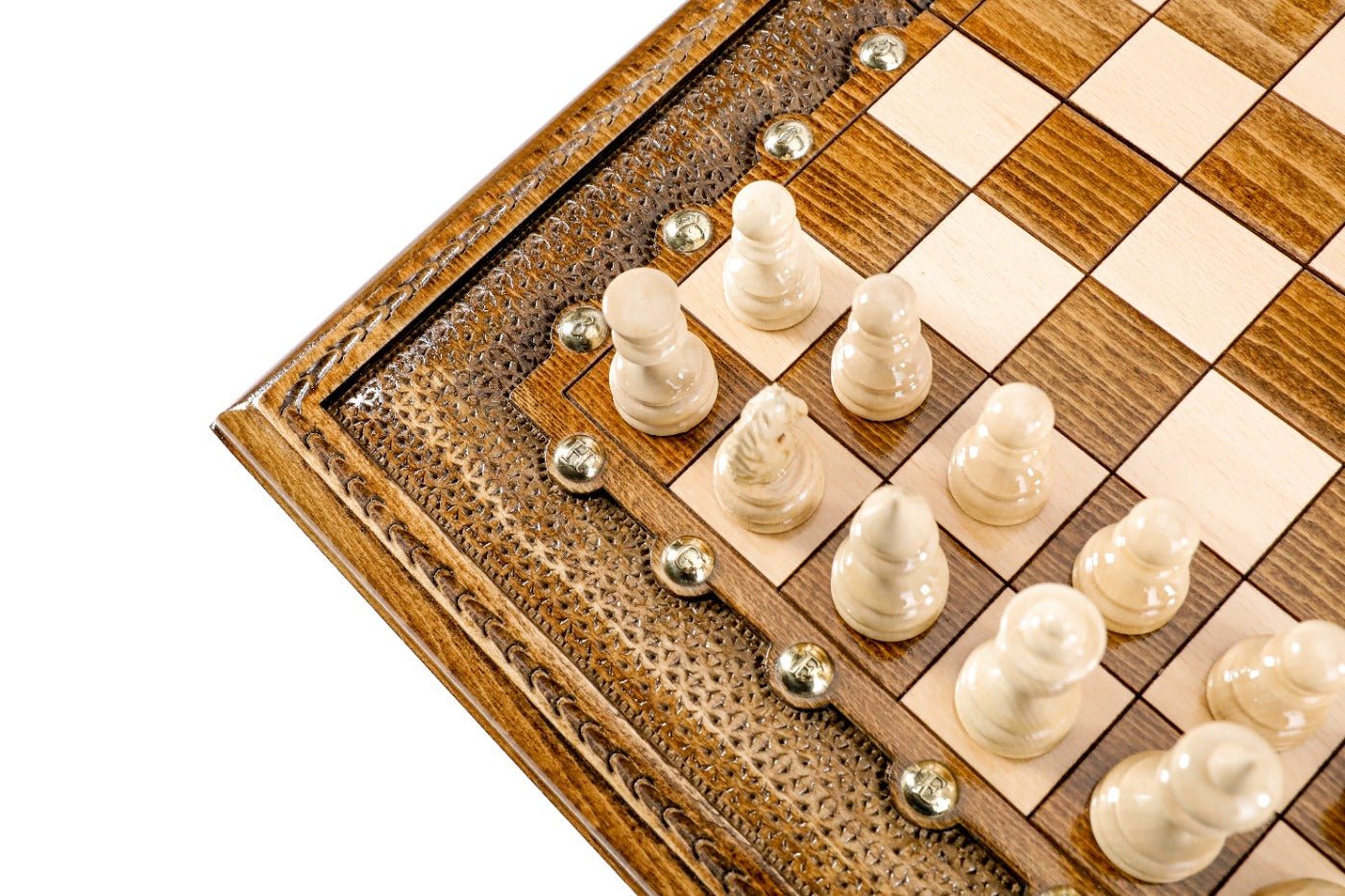 Classic Carved Chess Set with Bronze Details – Wooden Chess Set - Unumperfectus