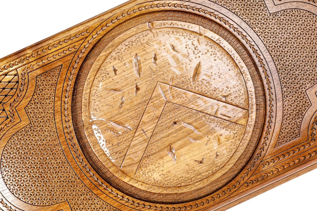 Luxury backgammon board with decorative ornamental wooden pattern