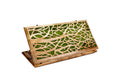 Exterior view of the two-sided wooden backgammon board featuring the green epoxy trees design.