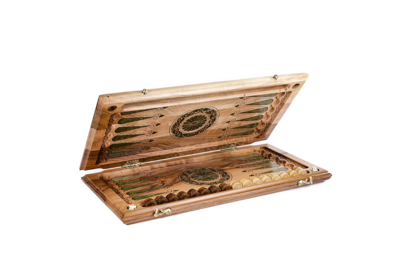 Backgammon Board - Classic Green Epoxy Trees Wooden Two-Sided - Unumperfectus