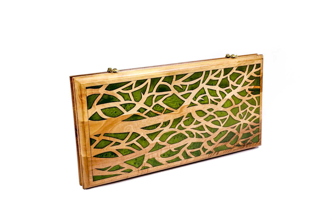 Backgammon Board - Classic Green Epoxy Trees Wooden Two-Sided - Unumperfectus