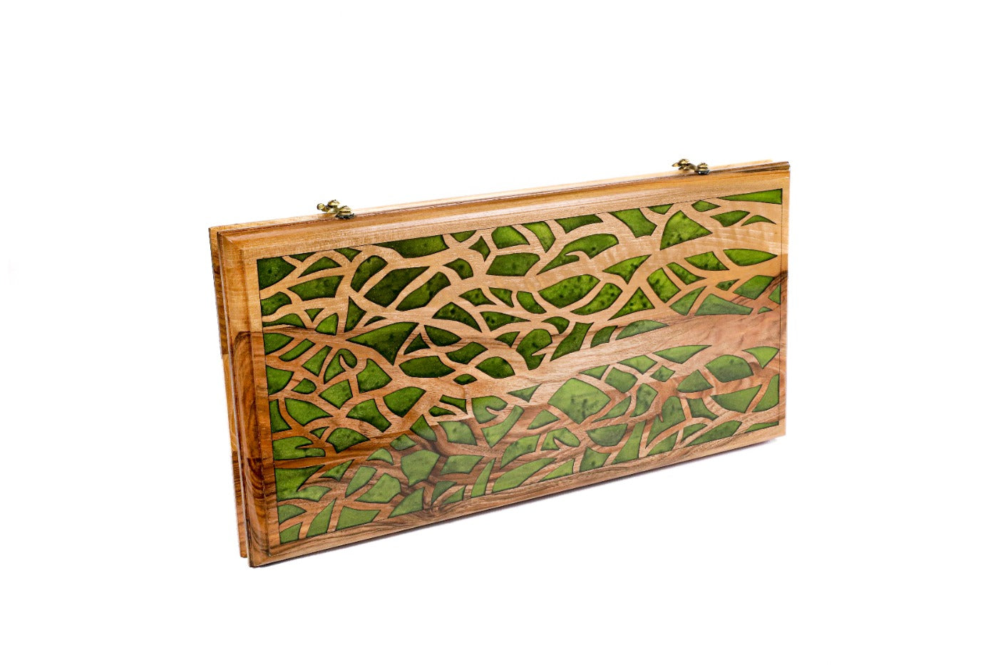 Backgammon Board - Classic Green Epoxy Trees Wooden Two-Sided - Unumperfectus