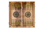 Classic Green Epoxy Trees Two Sided backgammon board - carrying case and accessories