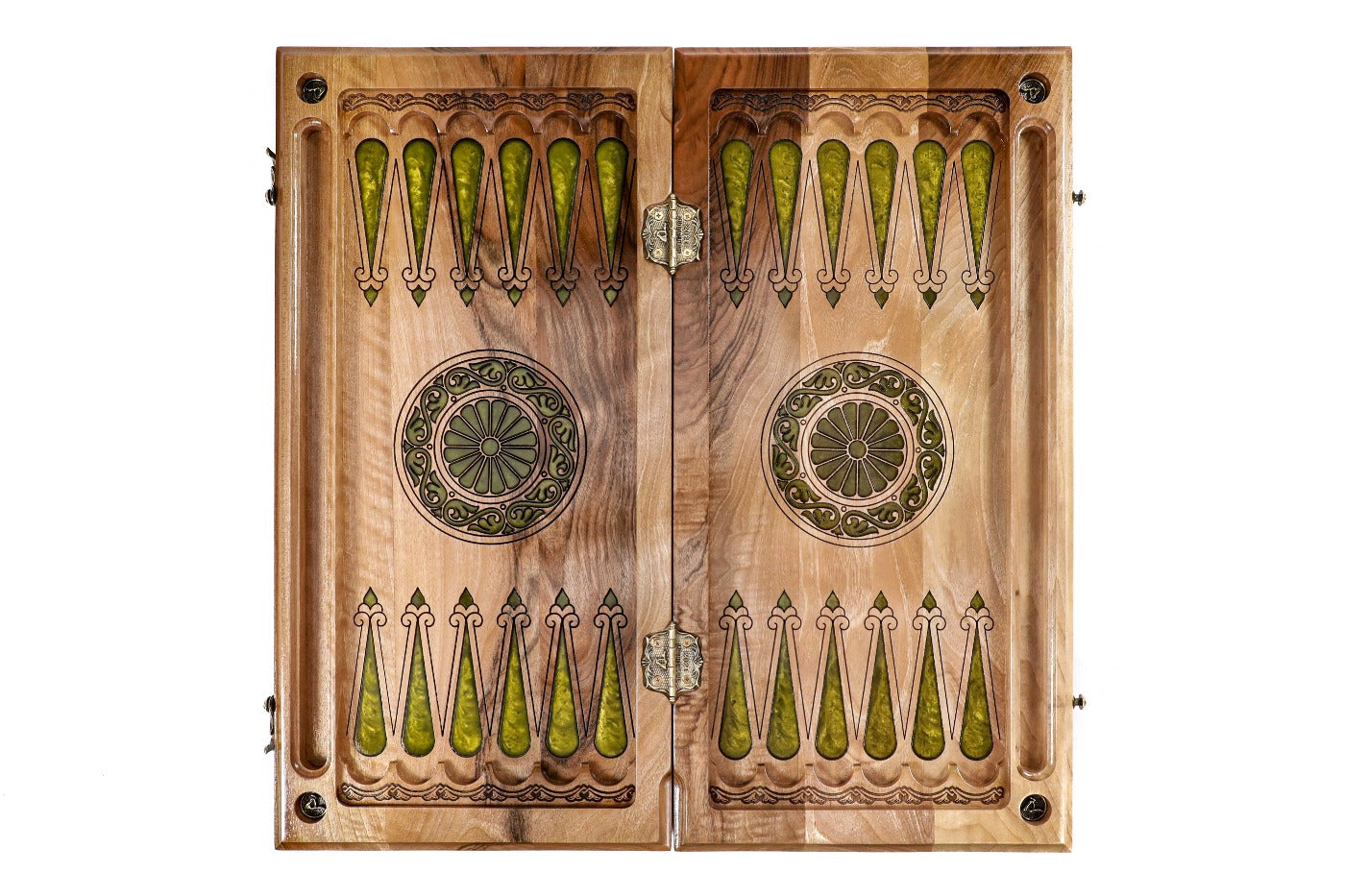 Backgammon Board - Classic Green Epoxy Trees Wooden Two-Sided - Unumperfectus
