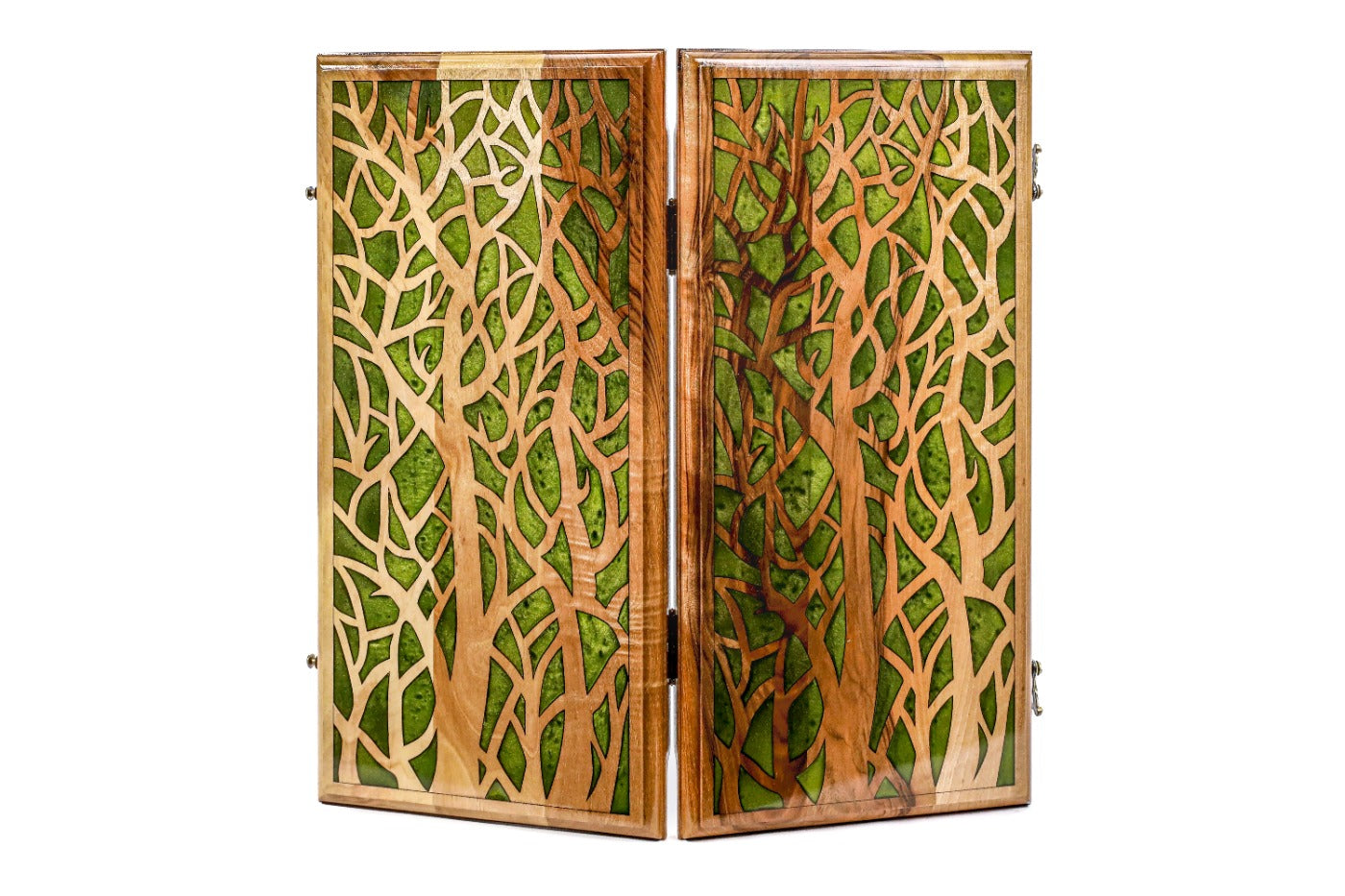 Backgammon Board - Classic Green Epoxy Trees Wooden Two-Sided - Unumperfectus