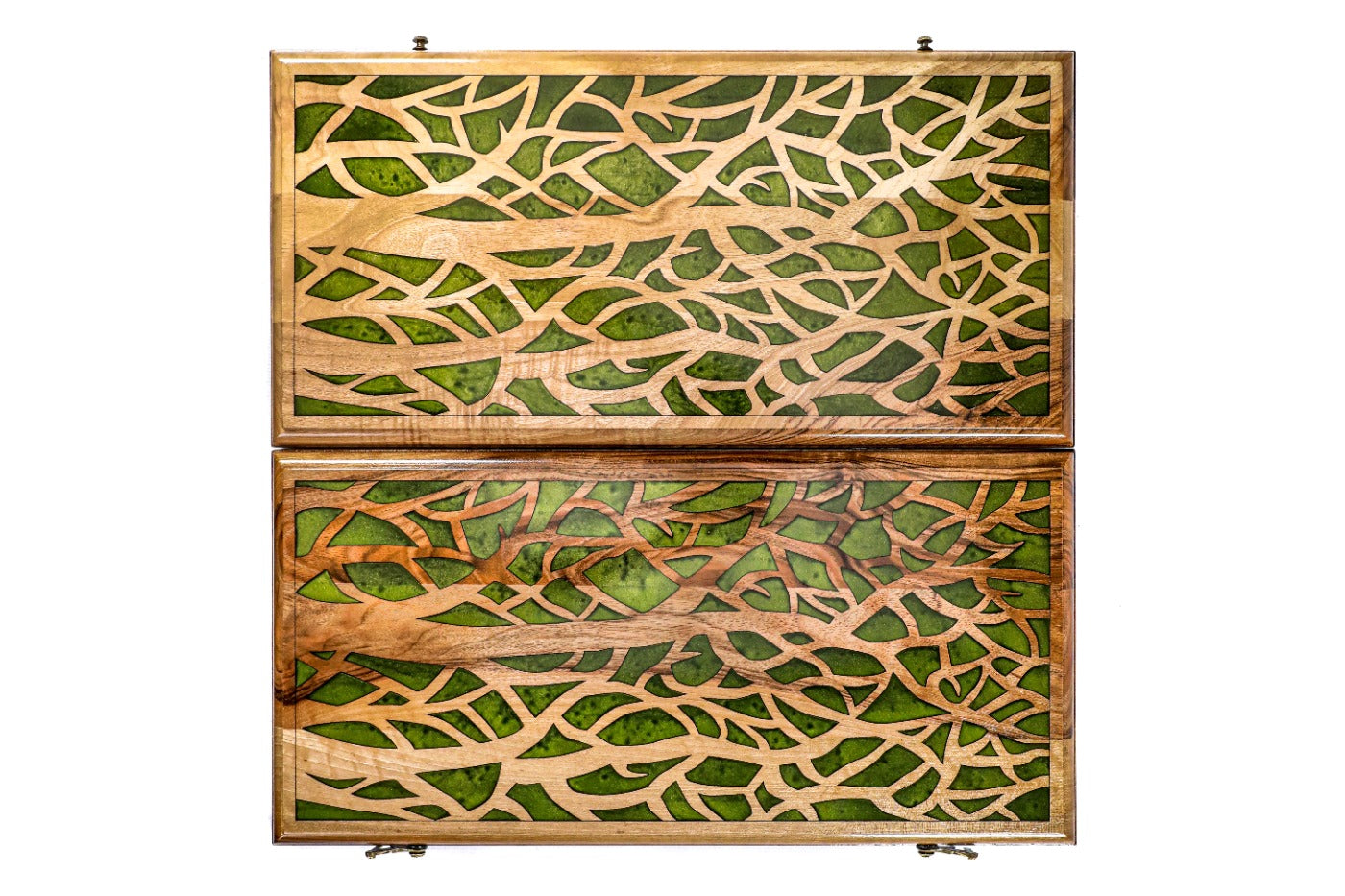 Backgammon Board - Classic Green Epoxy Trees Wooden Two-Sided - Unumperfectus