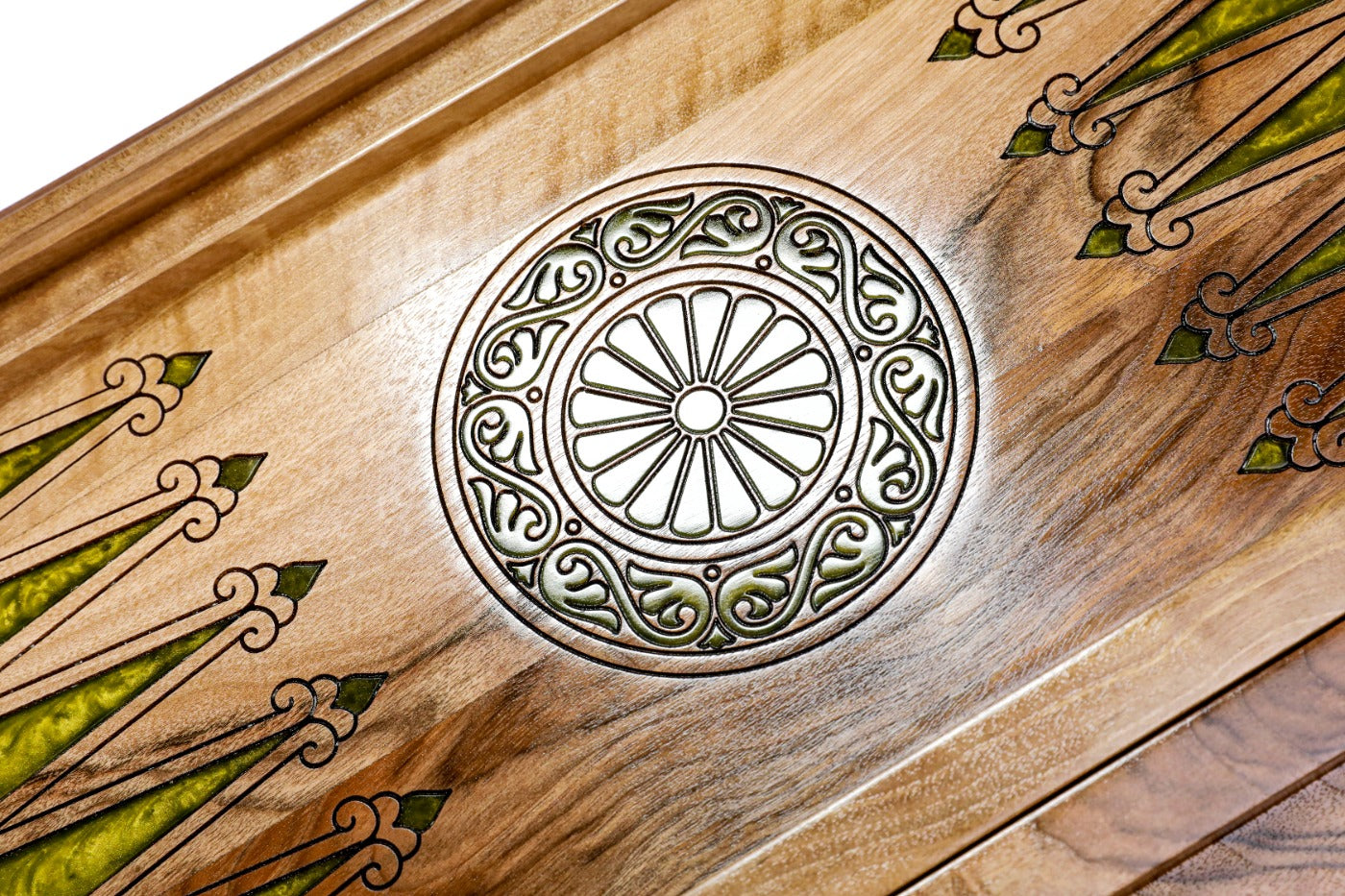 Backgammon Board - Classic Green Epoxy Trees Wooden Two-Sided - Unumperfectus