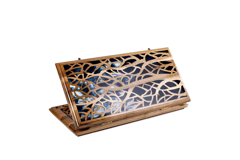 Epoxy trees wooden backgammon board two sided handcrafted design