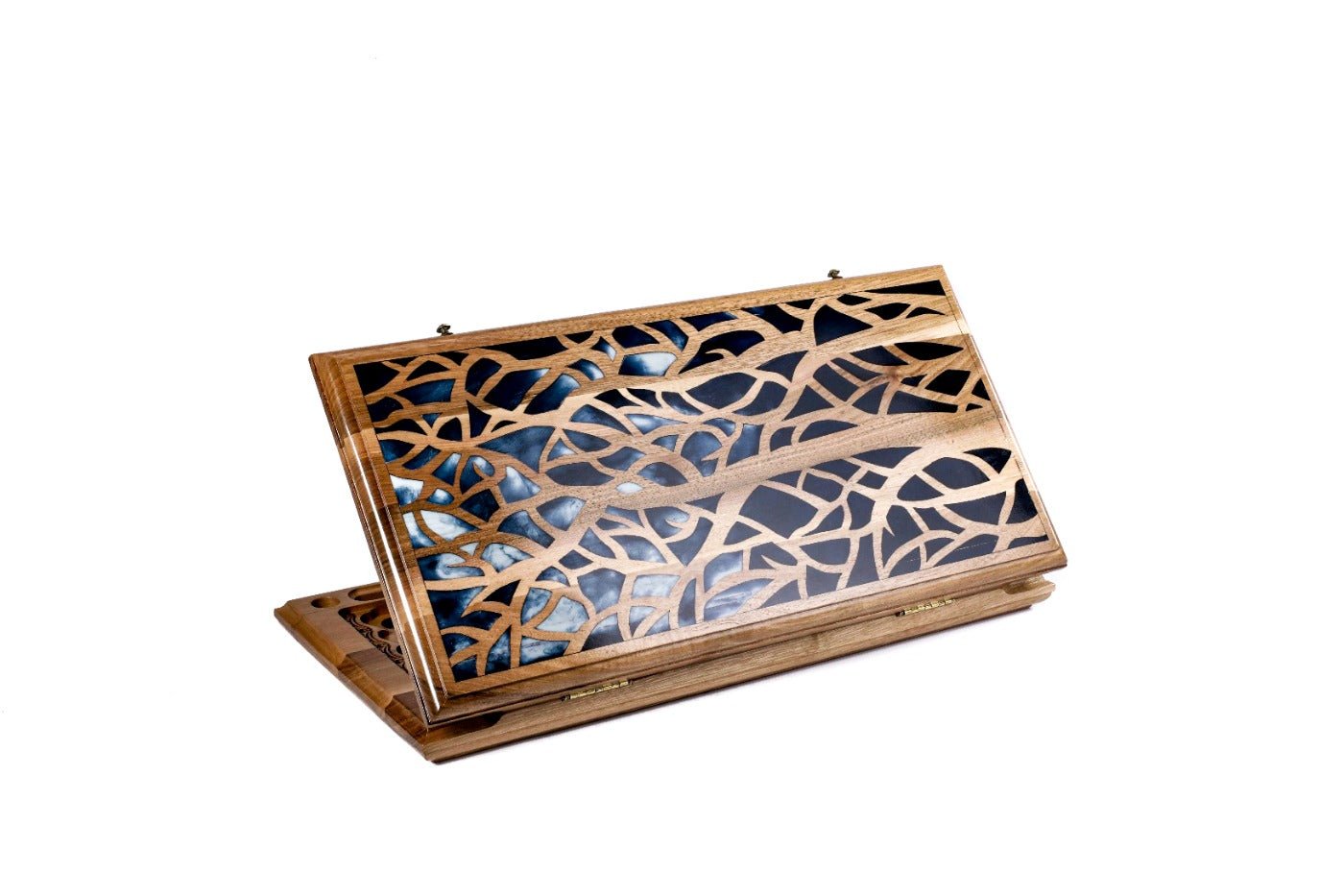 Epoxy trees wooden backgammon board two sided handcrafted design