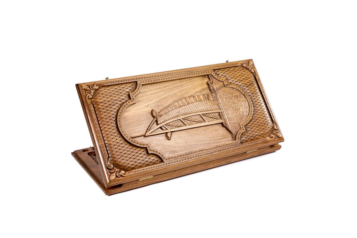 Burj Al Arab inspired wooden backgammon board with crypto themed design