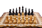 Handmade chess set with ornamental pattern and refined outline detailing