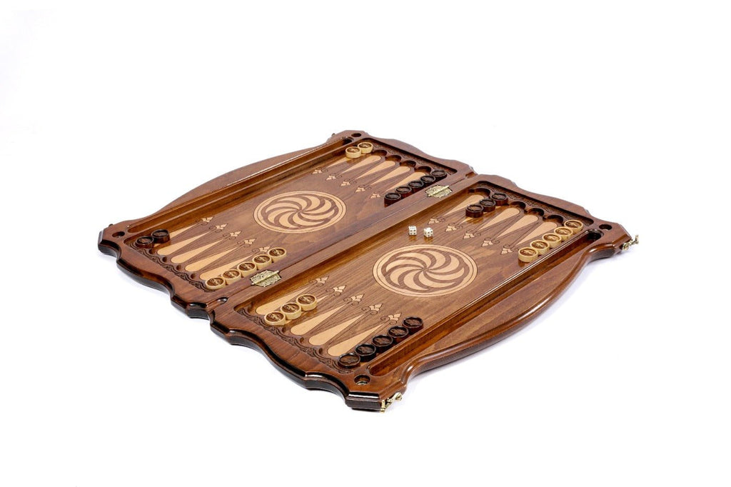 Premium handcrafted wooden backgammon board historic landmark design