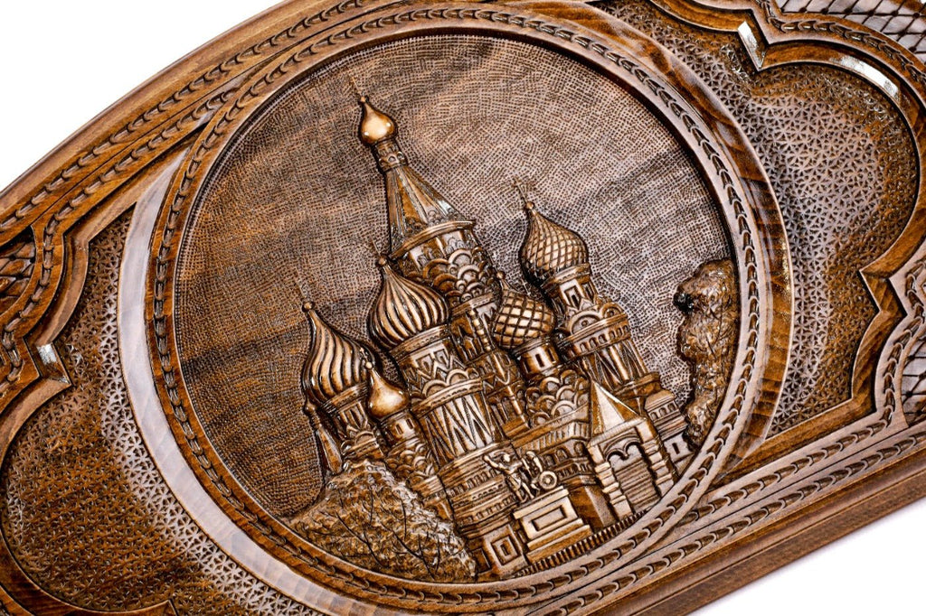 Luxury backgammon board with architectural Kremlin inspired artwork