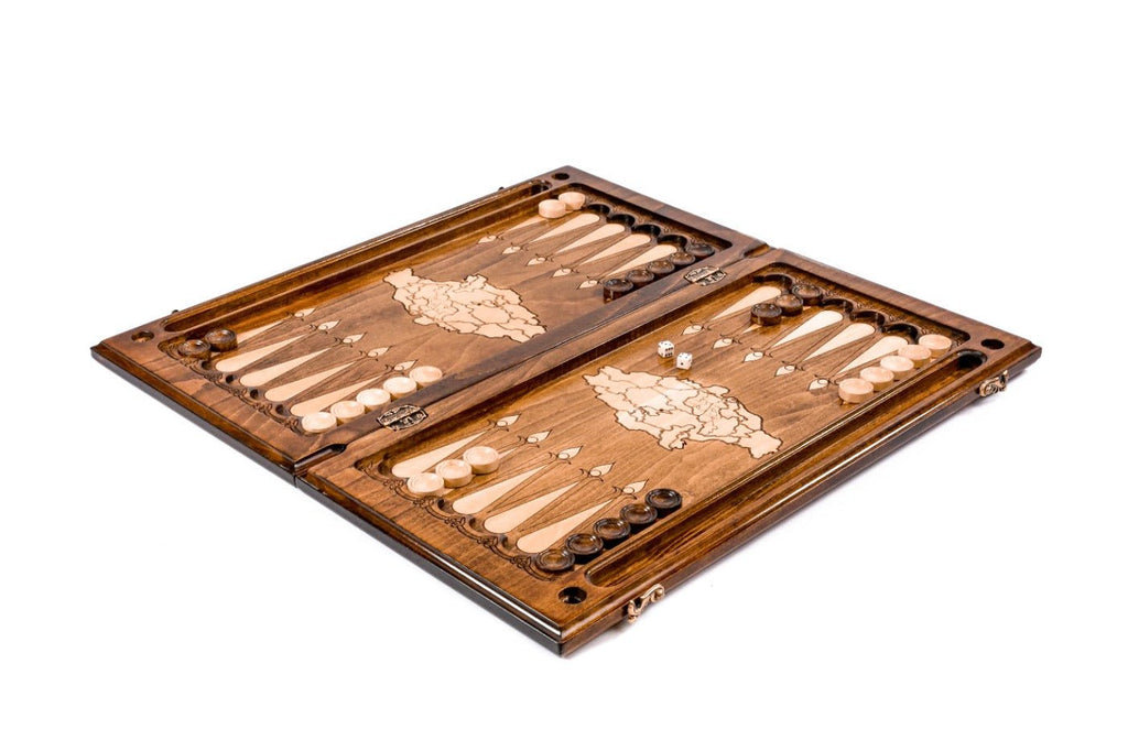 Premium handcrafted wooden backgammon board animal symbolic artwork