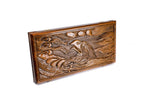 Wolf Eagle backgammon board - close-up of the carved design