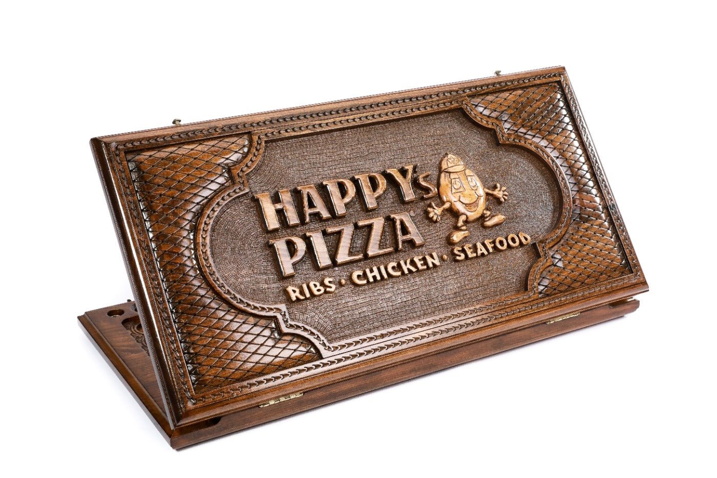 Food themed wooden backgammon board pizza and sliders handcrafted design