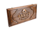 Happy Pizza Savvy Sliders backgammon board - close-up of the carved design