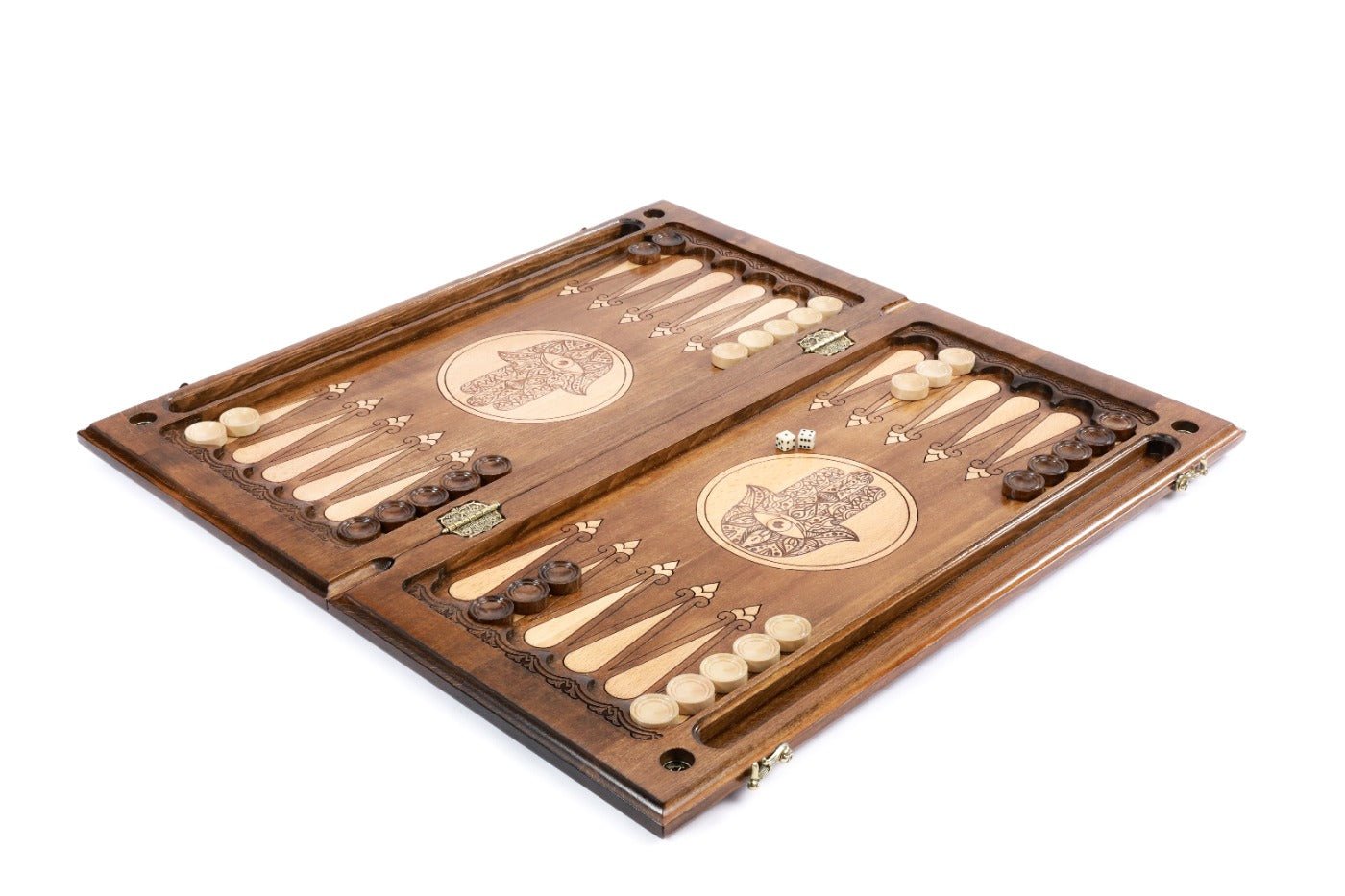 Premium handcrafted wooden backgammon board heritage inspired artwork