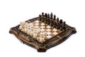Luxury wooden chess and backgammon set with Mount Ararat, carved braid frame and contour outline, pieces set for play