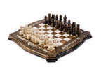 Wooden chess set with engraved Moscow skyline and contour outline board — by Hrachya Ohanyan