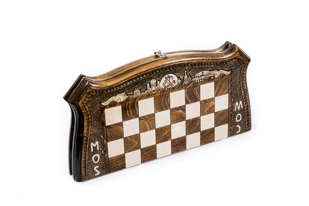 Wooden Carved Chess Board With Backgammon — Moscow 40 cm | 15.7" - Unumperfectus