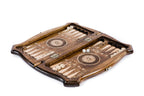 Solid beech wood chess and backgammon set with Moscow skyline engraving and sculpted edges