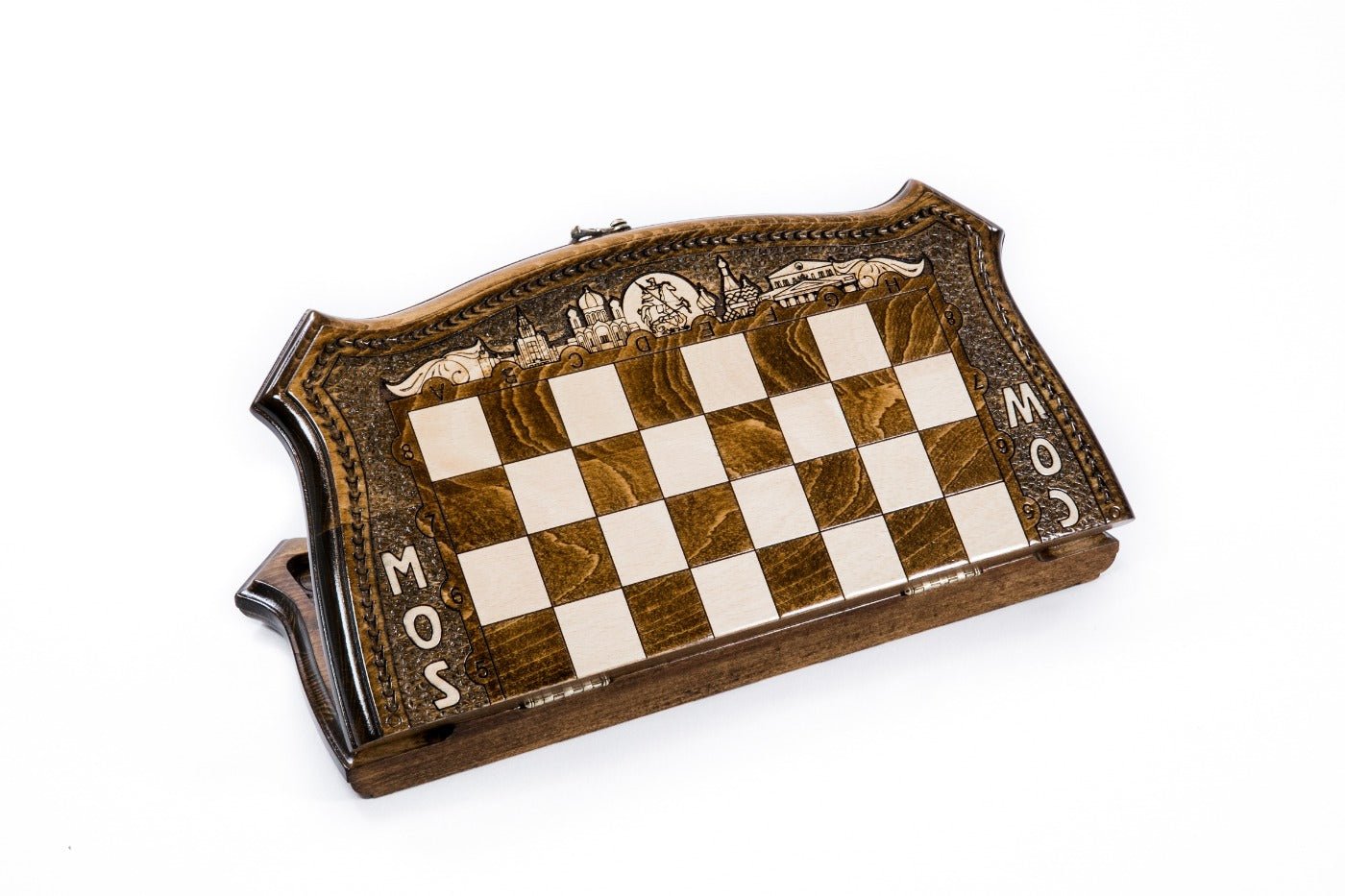 Wooden Carved Chess Board With Backgammon — Moscow 40 cm | 15.7" - Unumperfectus