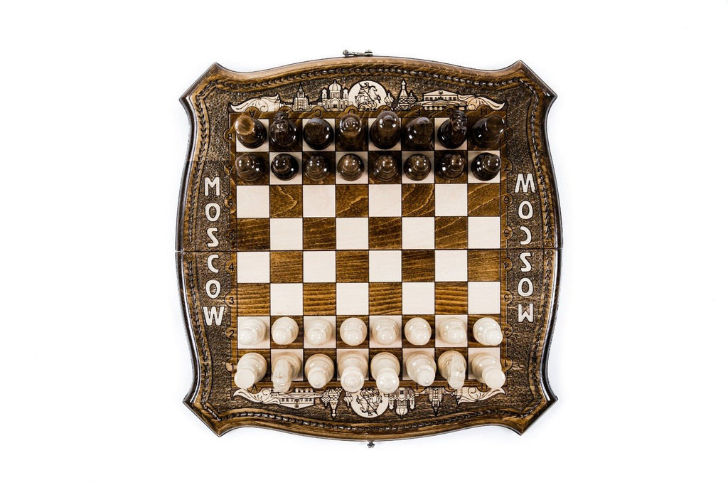 Wooden Carved Chess Board With Backgammon — Moscow 40 cm | 15.7" - Unumperfectus