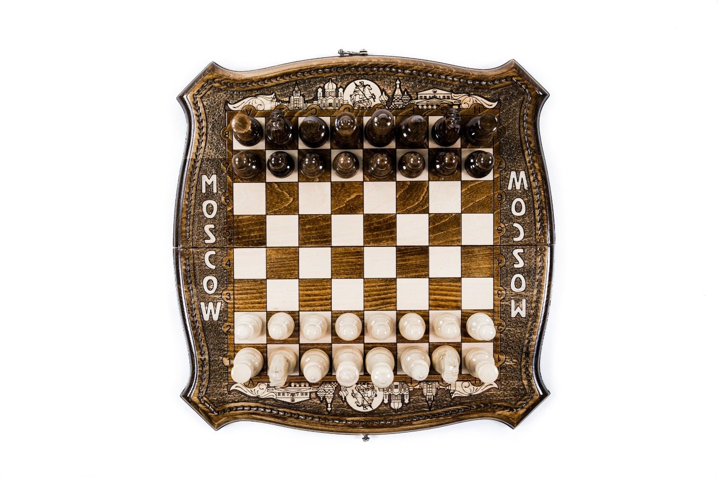 Wooden Carved Chess Board With Backgammon — Moscow 40 cm | 15.7" - Unumperfectus