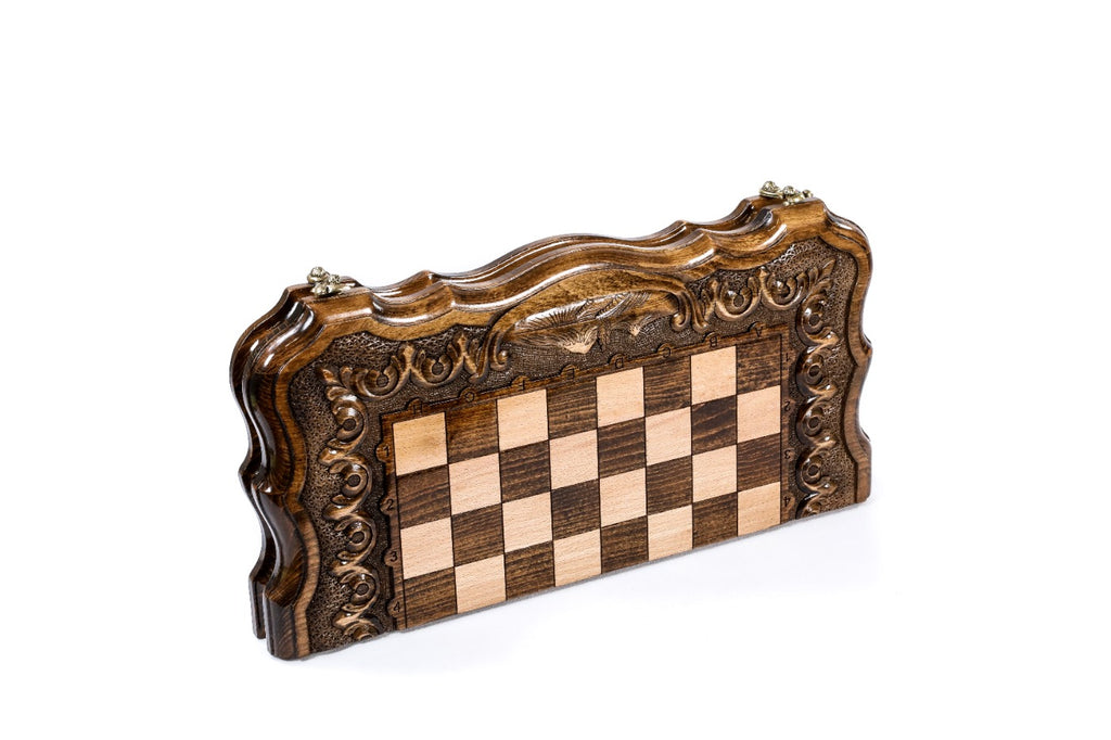 Armenian Ornaments Carved Chess Set & Backgammon Board 15.7" | 40 cm