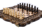 Wooden chess board featuring Mount Ararat inspired carved craftsmanship