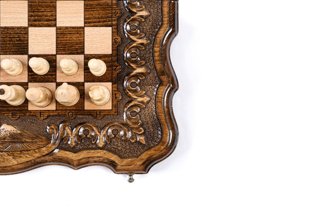 Armenian Ornaments Carved Chess Set & Backgammon Board 15.7" | 40 cm