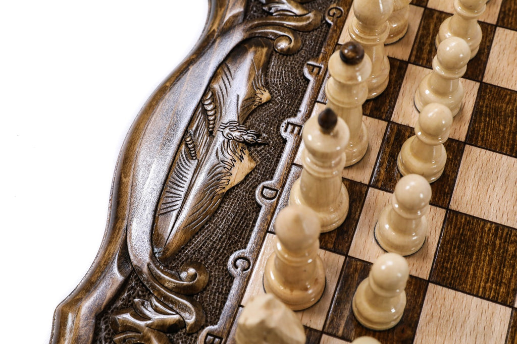 Armenian Ornaments Carved Chess Set & Backgammon Board 15.7" | 40 cm