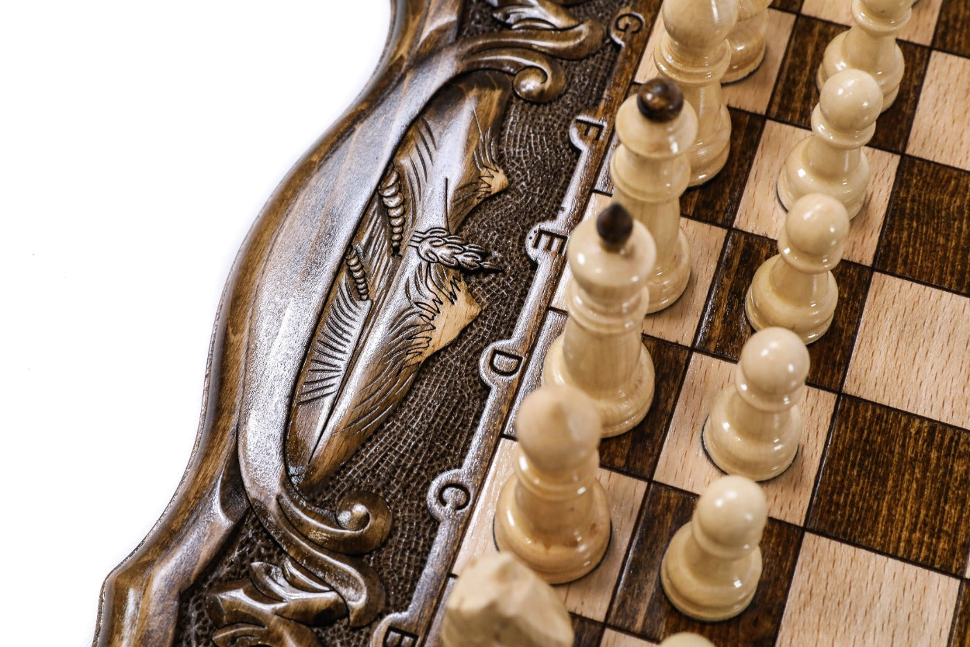 Armenian Ornaments Carved Chess Set & Backgammon Board 15.7" | 40 cm