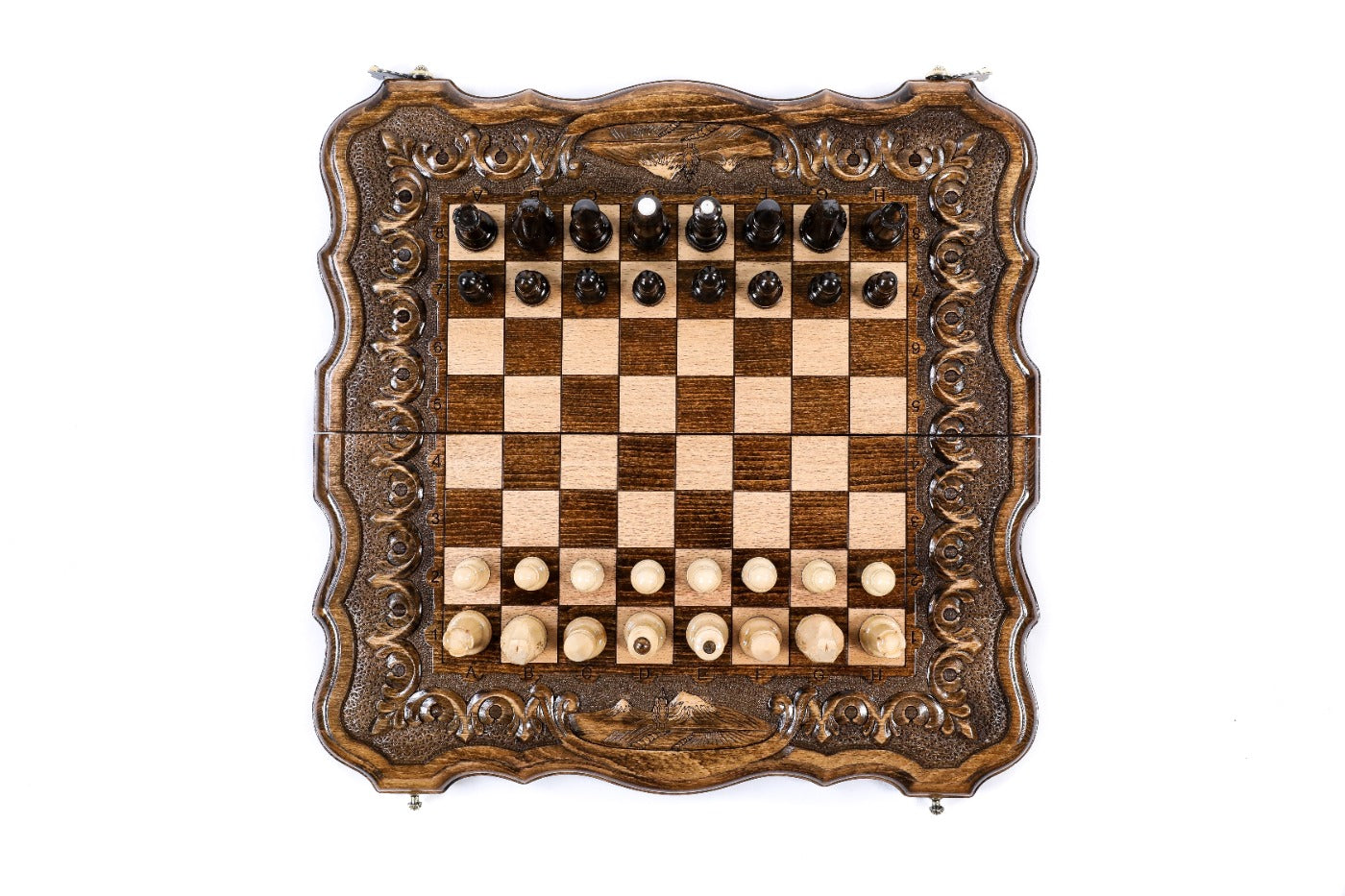 Armenian Ornaments Carved Chess Set & Backgammon Board 15.7" | 40 cm