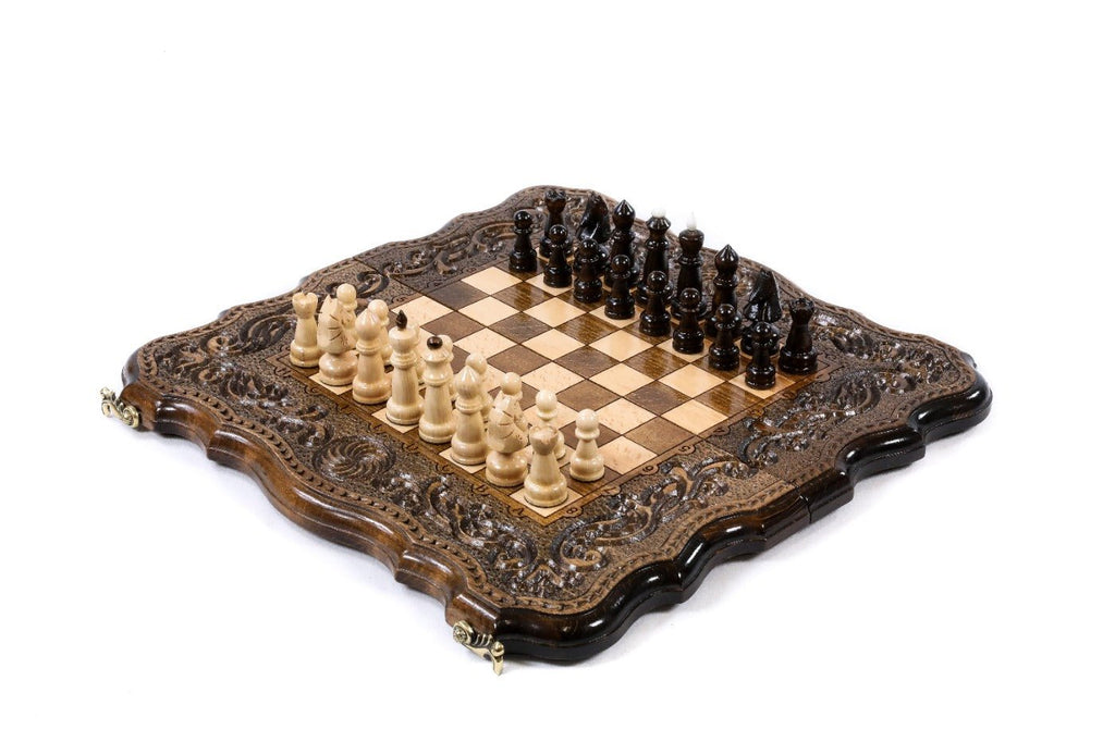 Large handmade chess and backgammon set with Eternity pattern artwork 23.6 inch