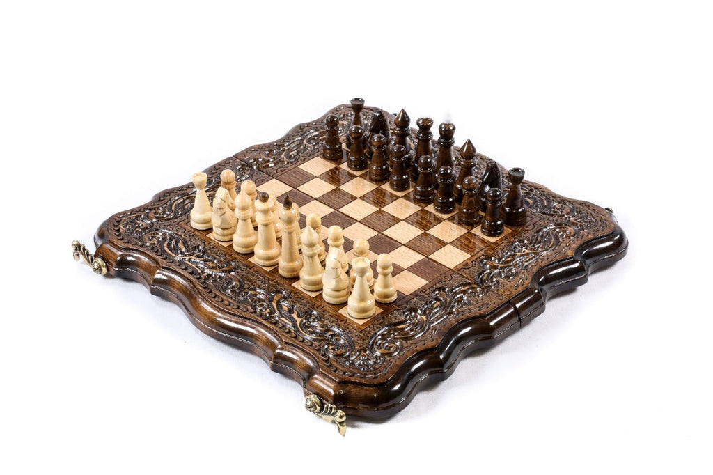 Handmade chess and backgammon set with decorative pattern design 23.6 inch