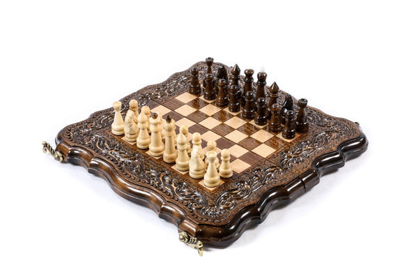 Handmade chess and backgammon set with decorative pattern design 23.6 inch