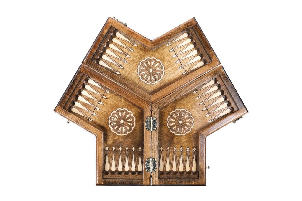 Wooden Ornamental Backgammon Board for Three Players 11.8" | 30 cm - Unumperfectus