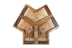 Ornamental for Three Players backgammon board - playing pieces and dice arranged on the board