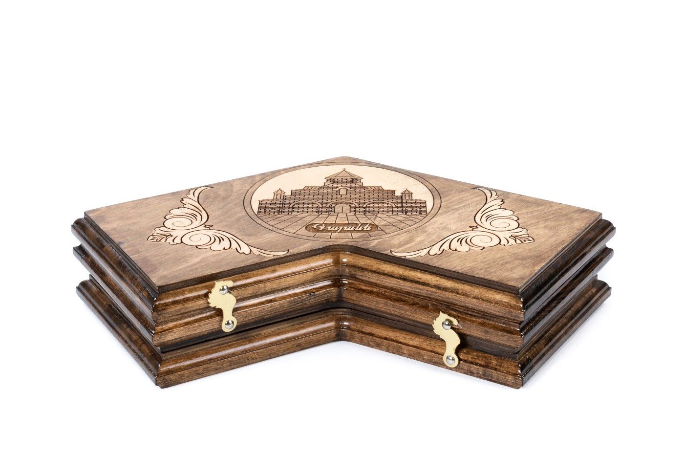 Wooden Backgammon Board for Three Players with Armenian Churches 11.8" | 30 cm - Unumperfectus