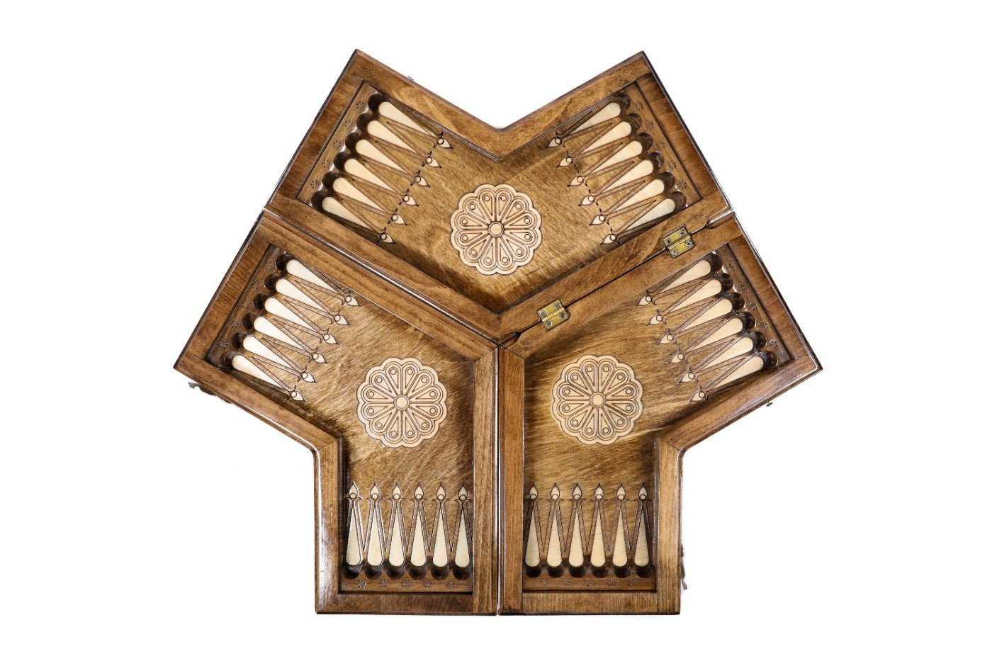Handcrafted compact backgammon set with Armenian church motifs