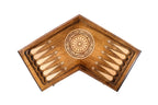 Three Player backgammon board - playing pieces and dice arranged on the board
