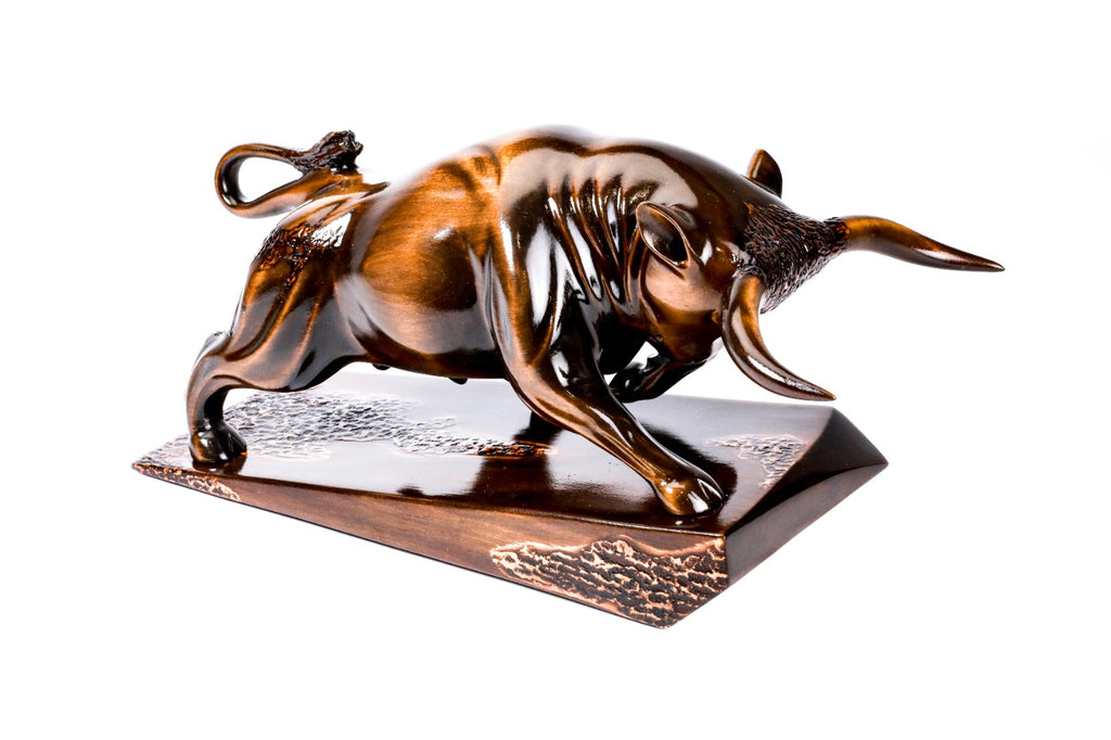 Wooden bull sculpture hand carved from linden wood — detail view