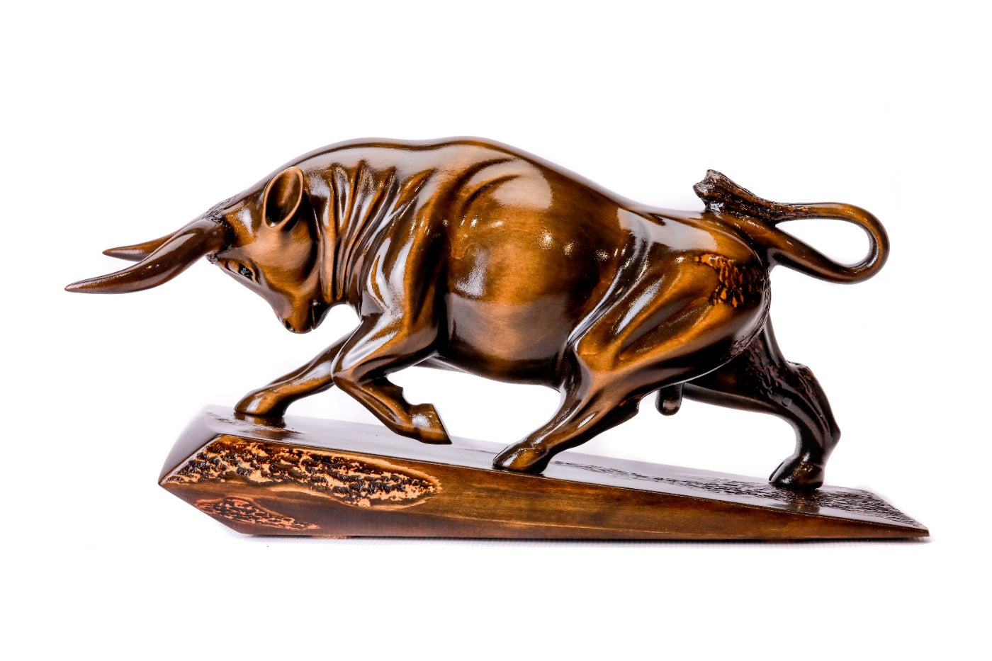 Hand-carved luxury bull sculpture — back view
