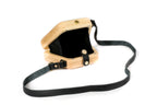 Trapezoid wooden handbag in natural wood — detail view
