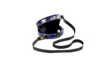 Round wooden handbag in navy blue, 6.3" / 16 cm — full view